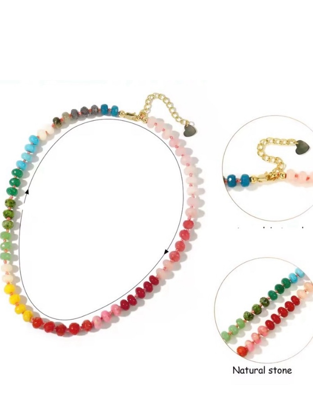 Natural Mix Stone 6mm Bead Necklace 14K Gold Filled